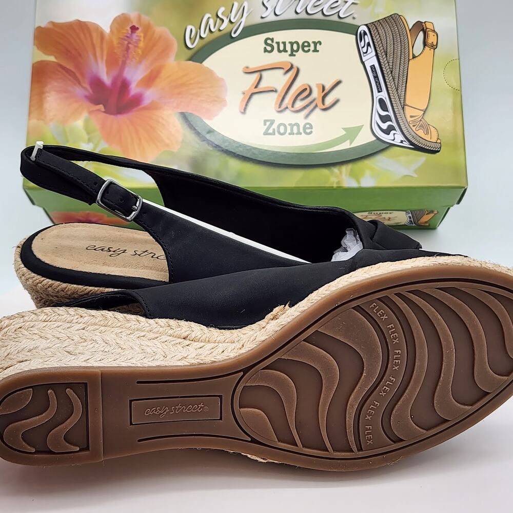 NEW Easy Street Devlin Black Slingback Espadrille Wedge Sandals Women Size 8.5 M - Picture 8 of 9